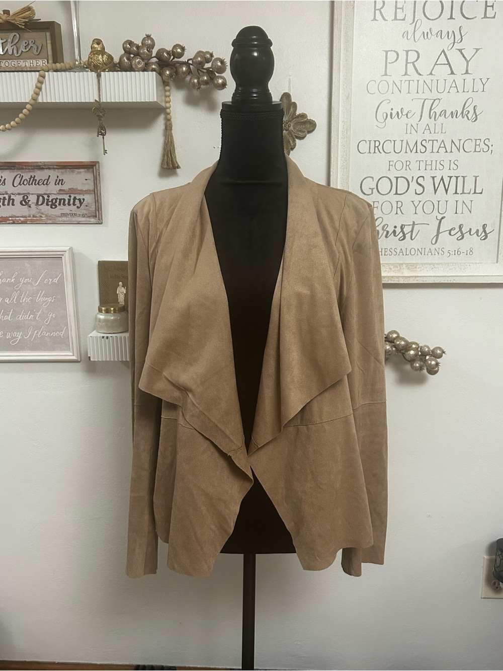 bagatelle Tan Suede Draped Open-Front Jacket